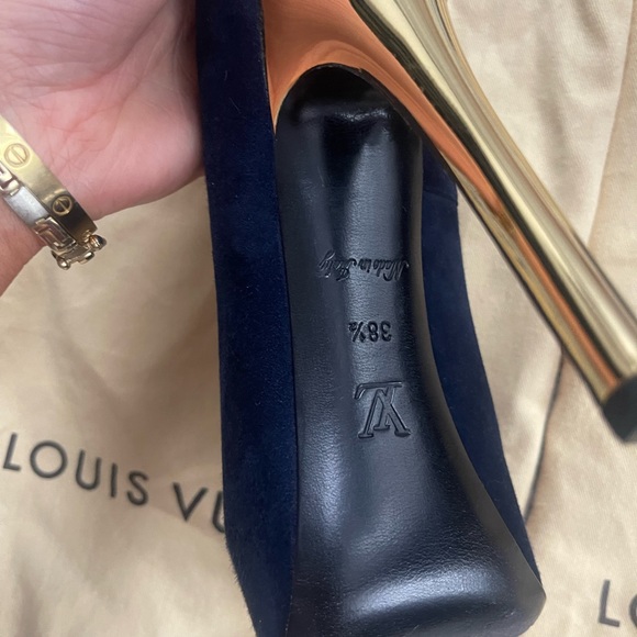 Louis Vuitton Lock Platform Peep Toe Pump in Navy size 38.5 - Picture 4 of 10